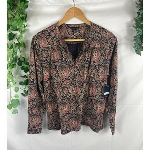 NWT Lucky Brand Paisley 1/4 button down shirt